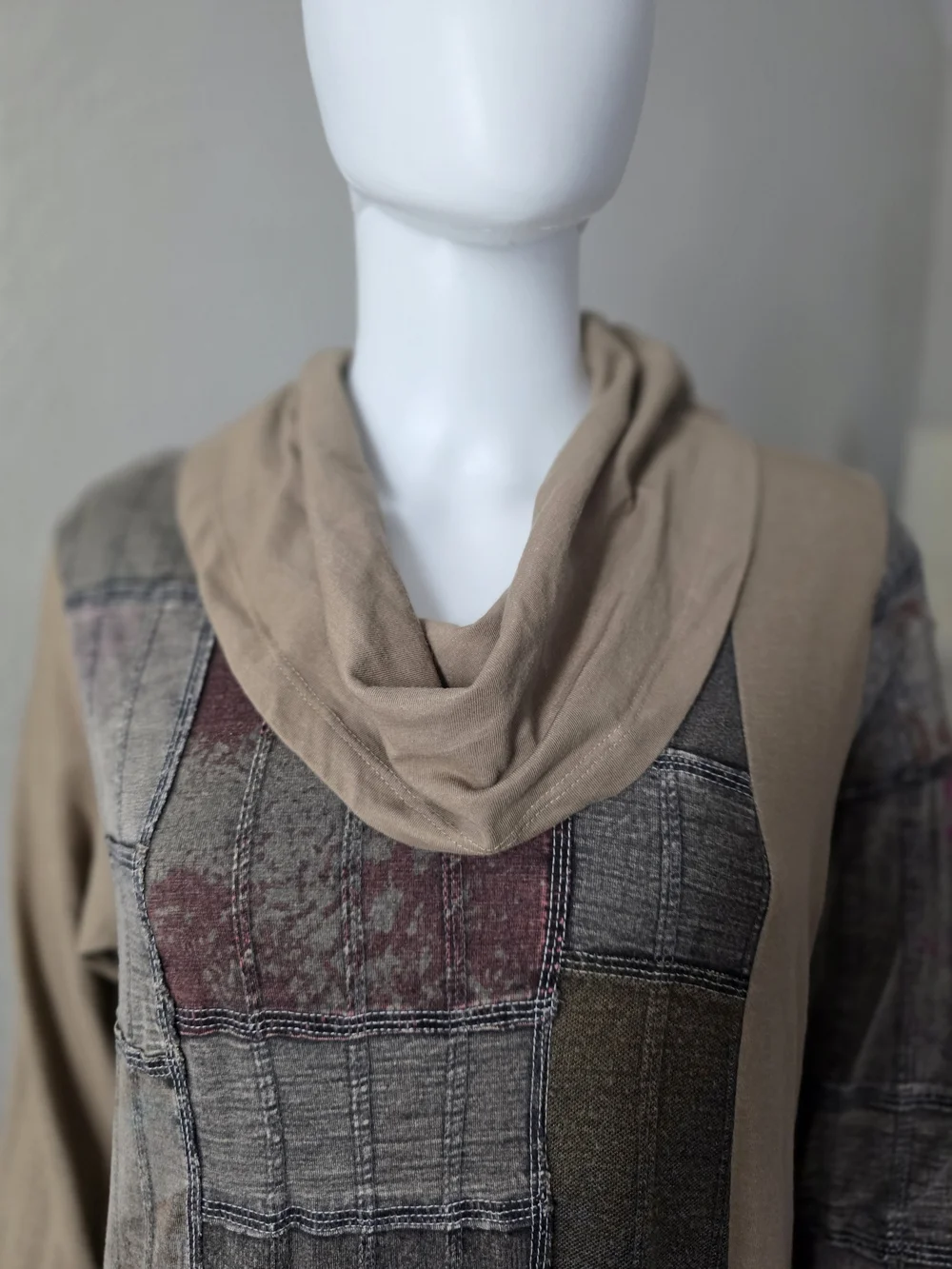 Parsley & Sage Patchwork Cowl Neck Women's Tunic - Size L